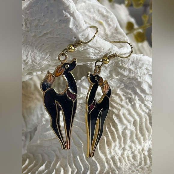 Vintage Black and Gold Dog Earrings Genuine Cloisonne - Picture 3 of 7